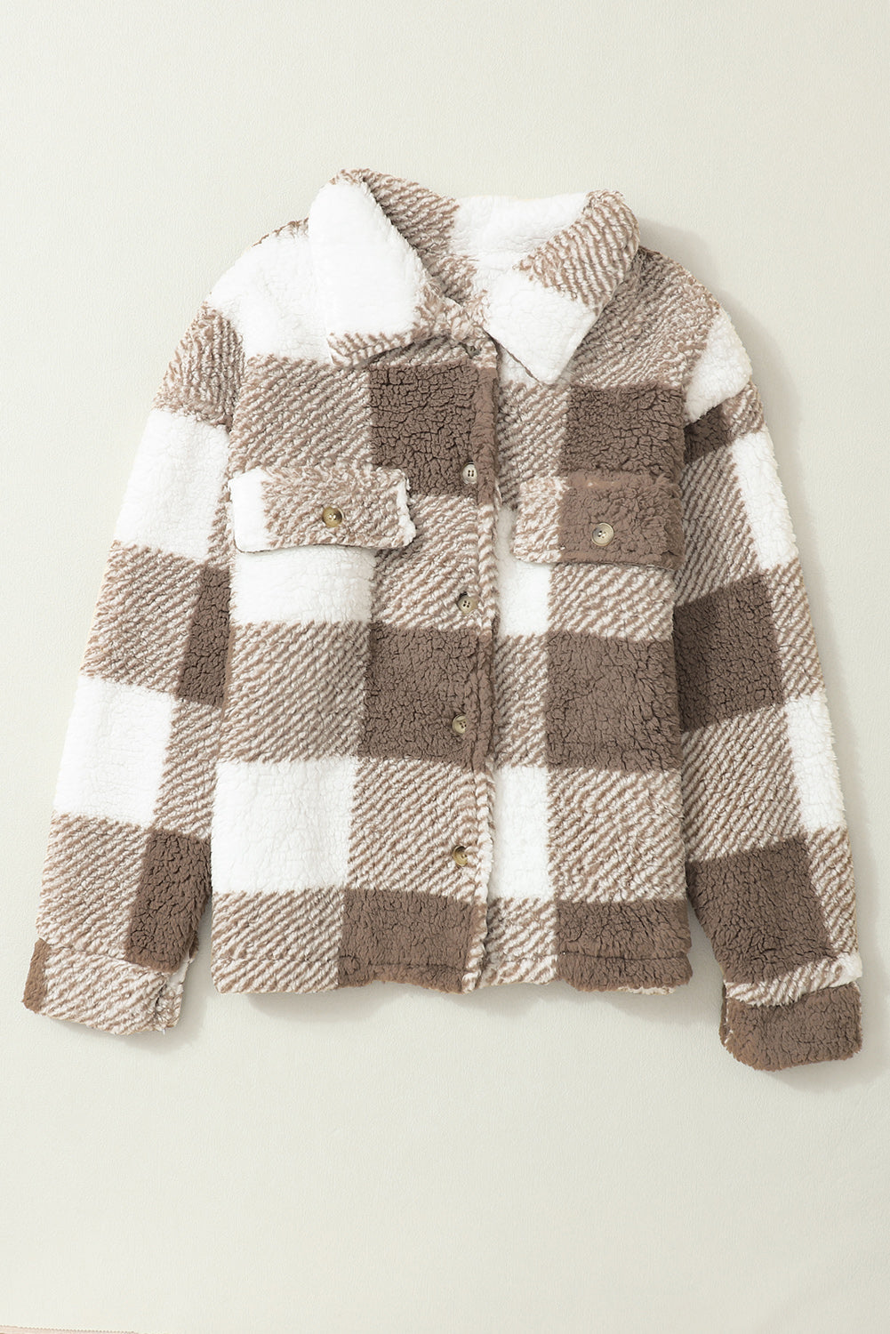 Veste sherpa à carreaux avec poche à rabat boutonné