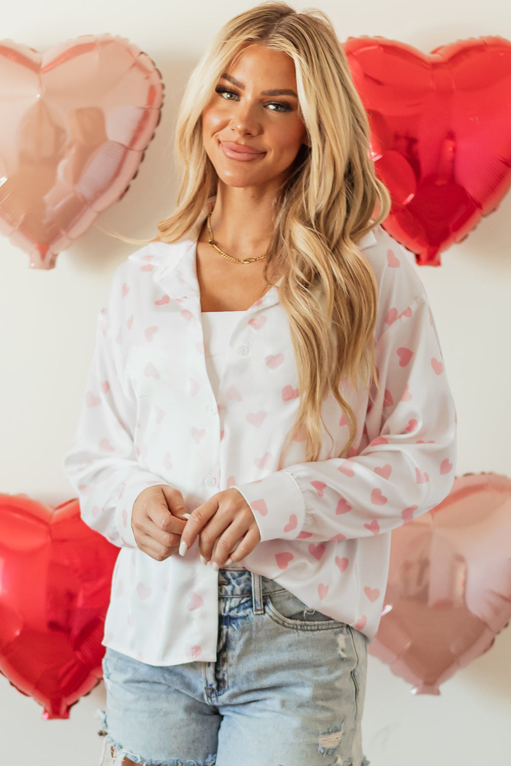 Chemise a manches bouffantes et épaules tombantes imprimées Love Heart