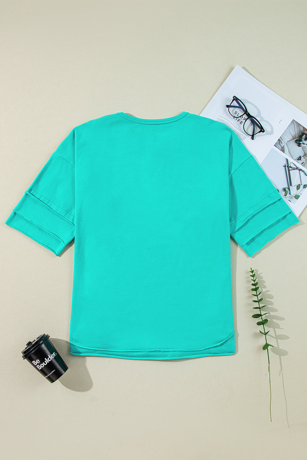 Haut Henley boutonné à manches mi-longues de couleur unie