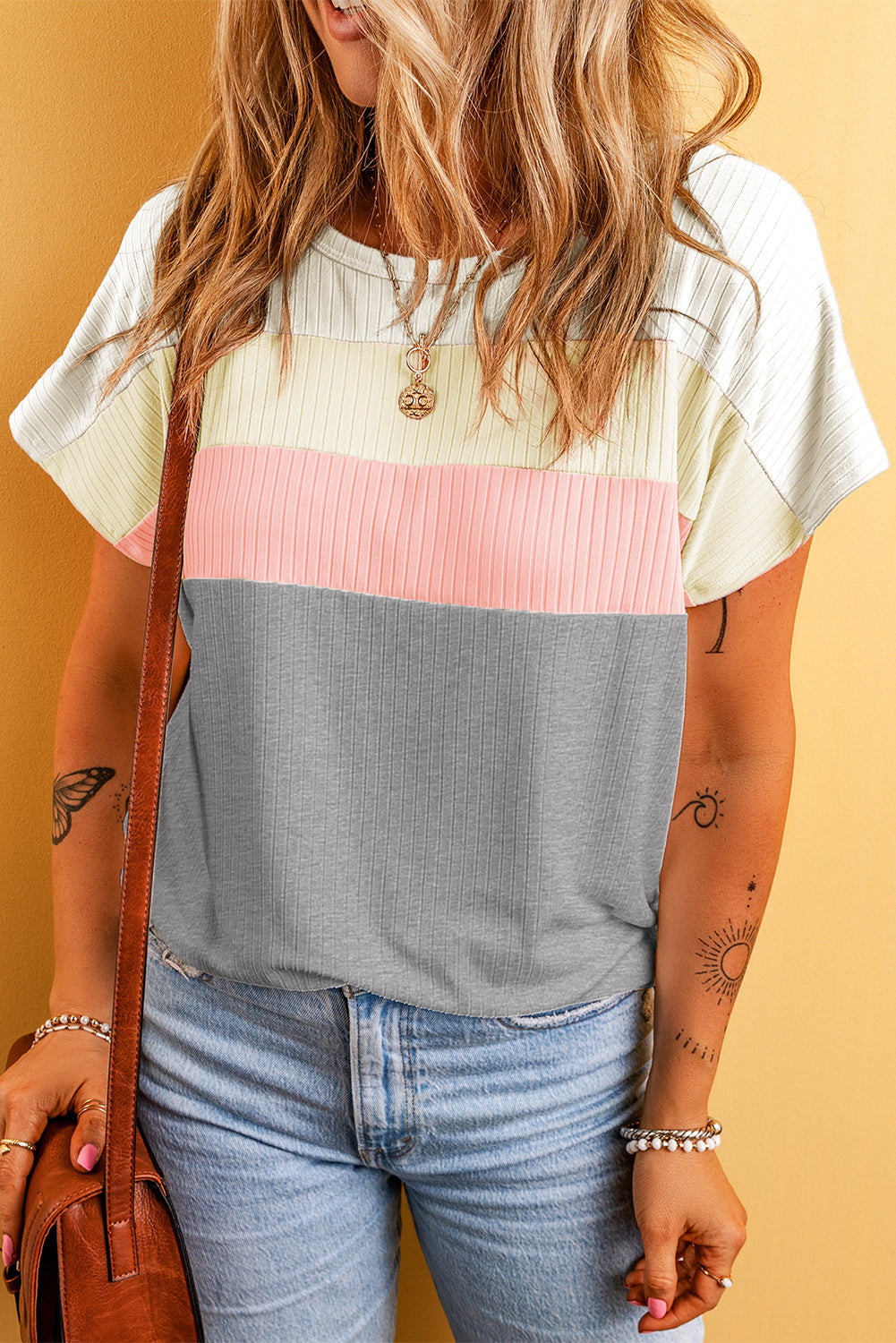 T-shirt côtelé patchwork color block