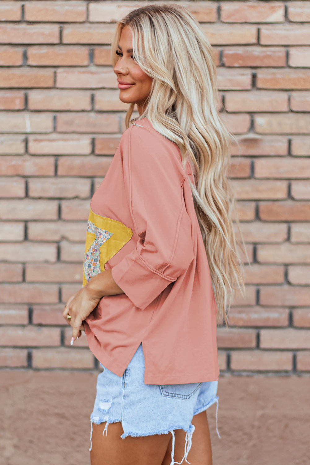 Haut délavé minéral a coutures exposées Floral Starbust