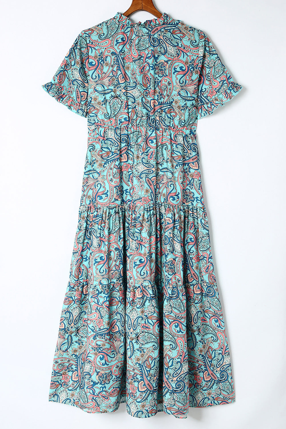 Robe longue bohème à imprimé cachemire et volants pour les vacances
