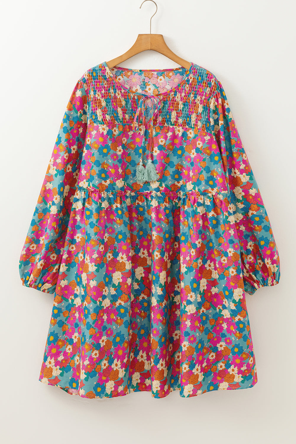 Mini-Robe Froncée a Volants et a Volants Imprimé Floral de Grande Taille