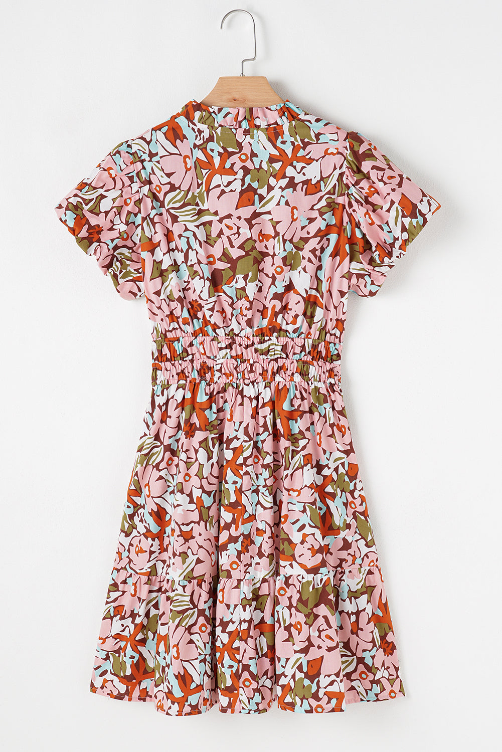 Mini-robe taille haute froncée à manches bouffantes et imprimé floral
