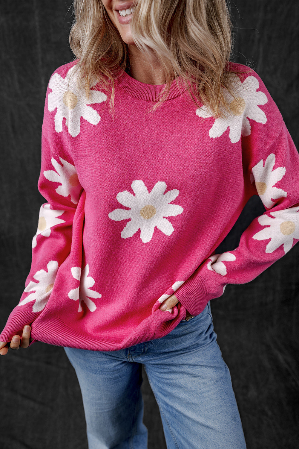 Pull a manches longues et col rond Daisy Flower