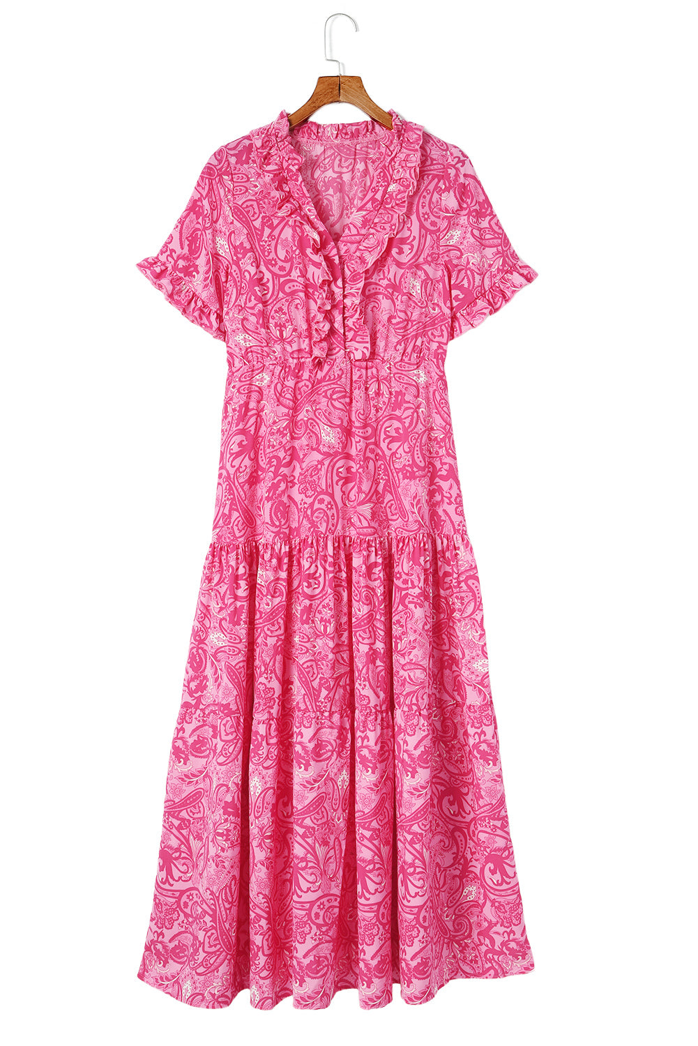 Robe longue bohème à imprimé cachemire et volants pour les vacances