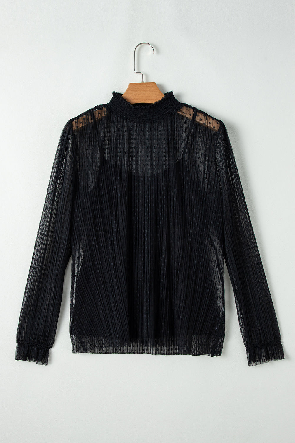 Blouse à manches longues et col montant transparent en dentelle Dotty