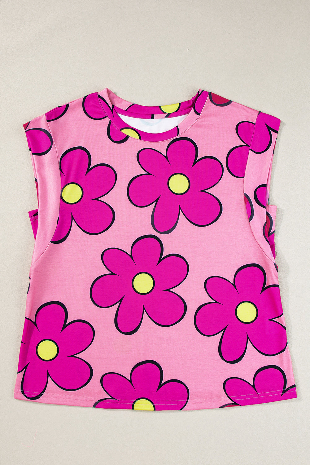 T-shirt à manches courtes et col rond imprimé fleur rose