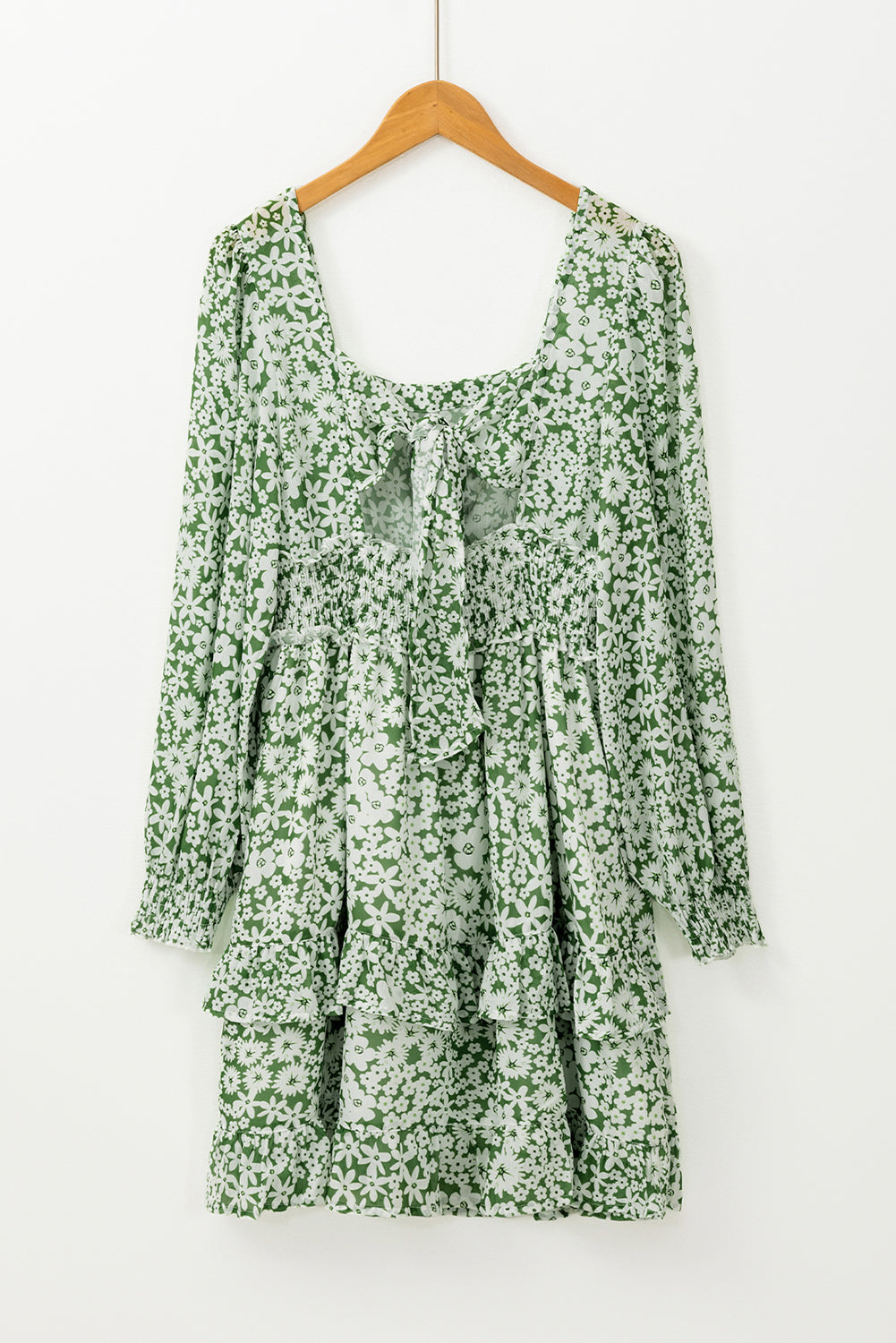 Mini-robe à volants et à volants, imprimé floral, col carré, taille froncée
