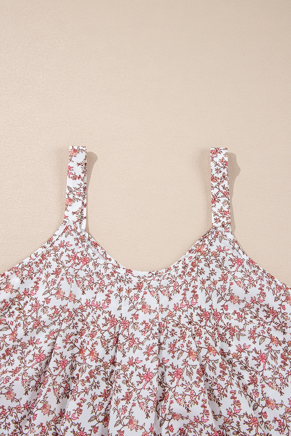 Gilet plissé à col en U et motif floral bohème