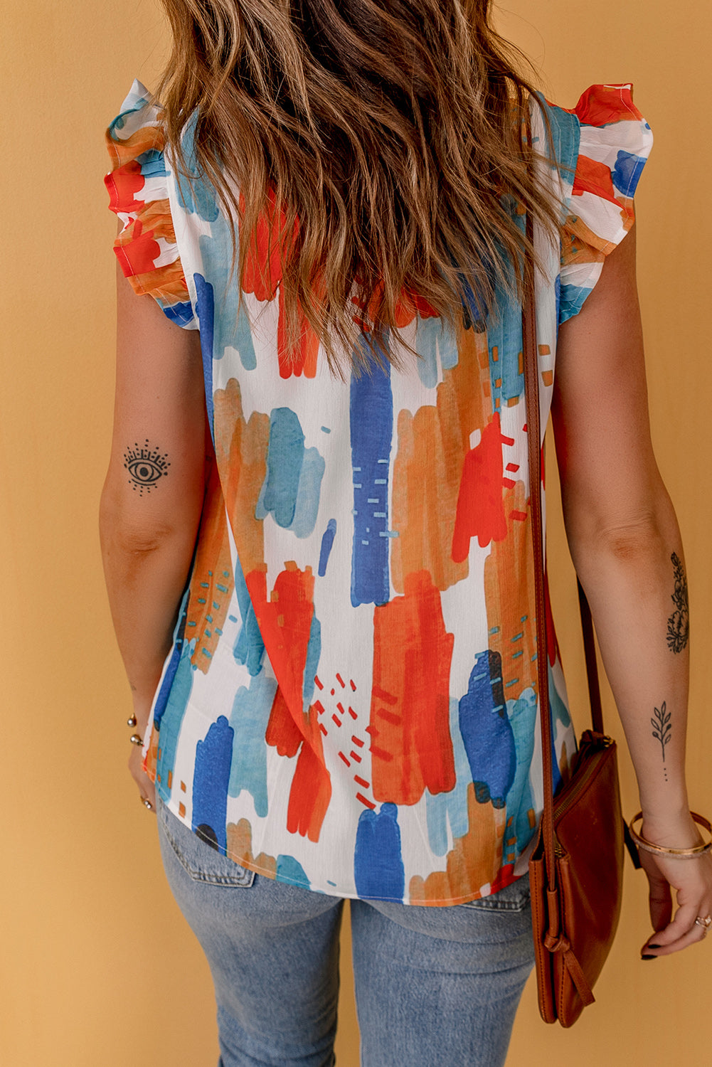 Débardeur imprimé à volants et manches flottantes