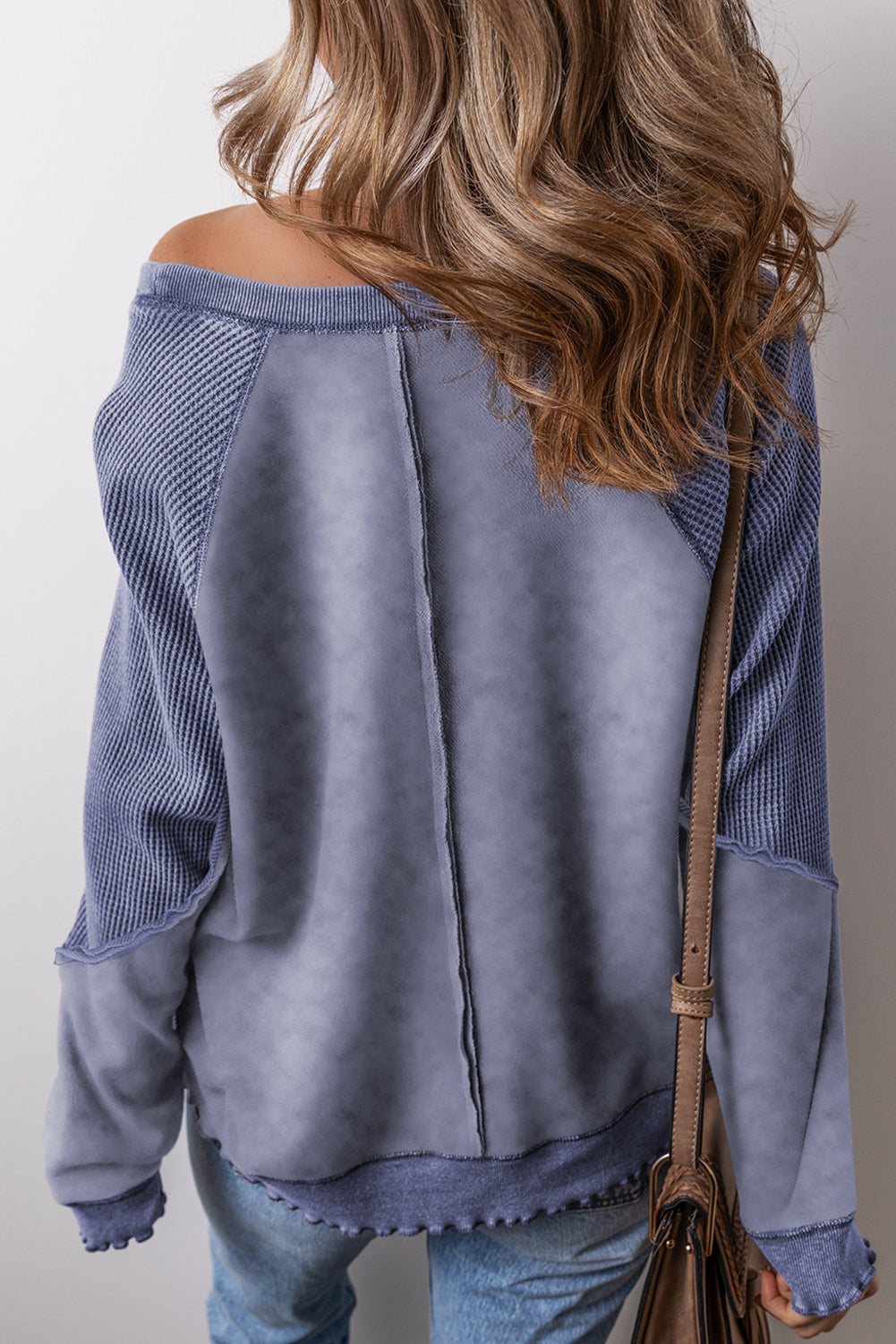 Sweat-shirt a manches raglan en tricot gaufré uni