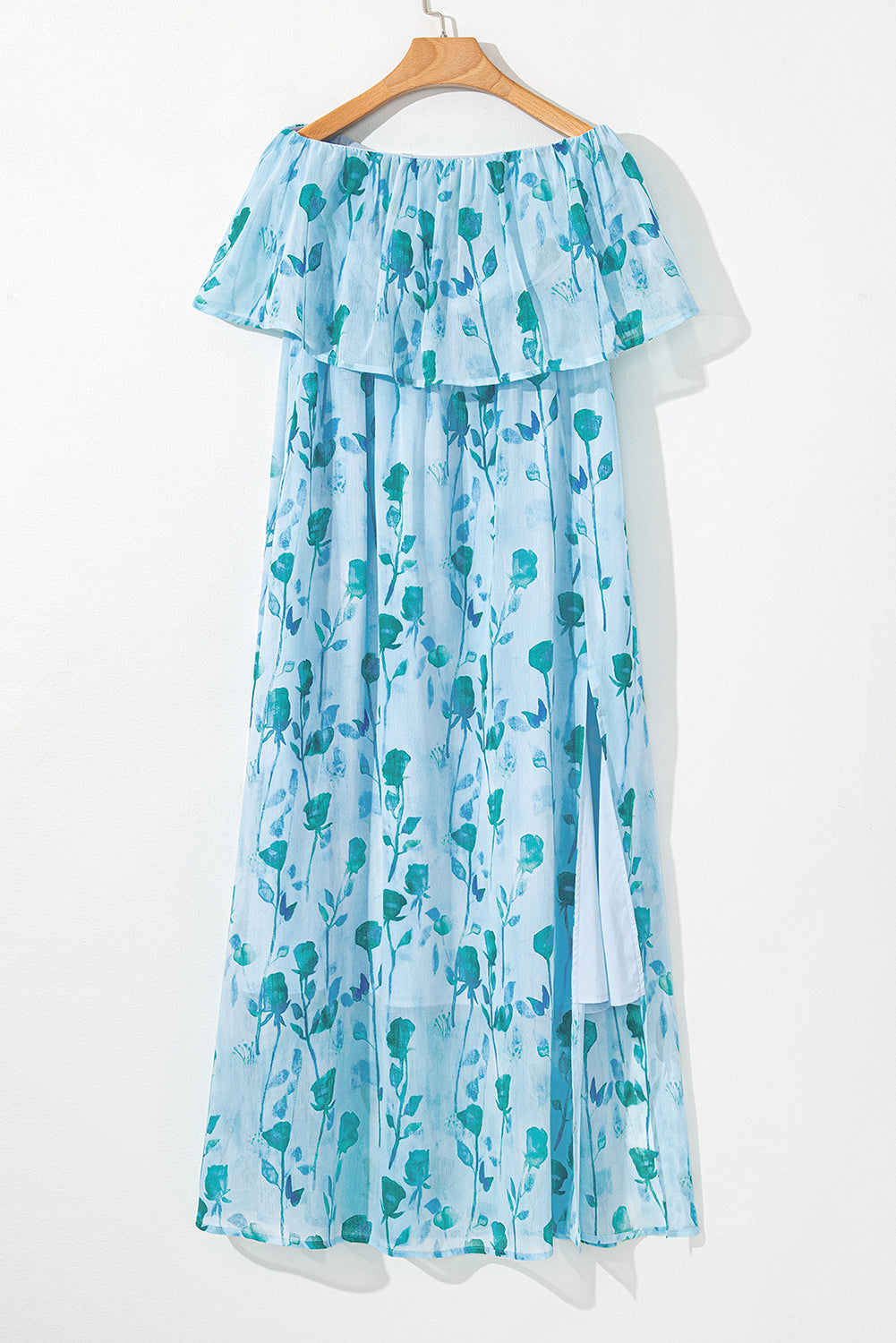 Robe longue tube à imprimé floral et à volants avec fente latérale