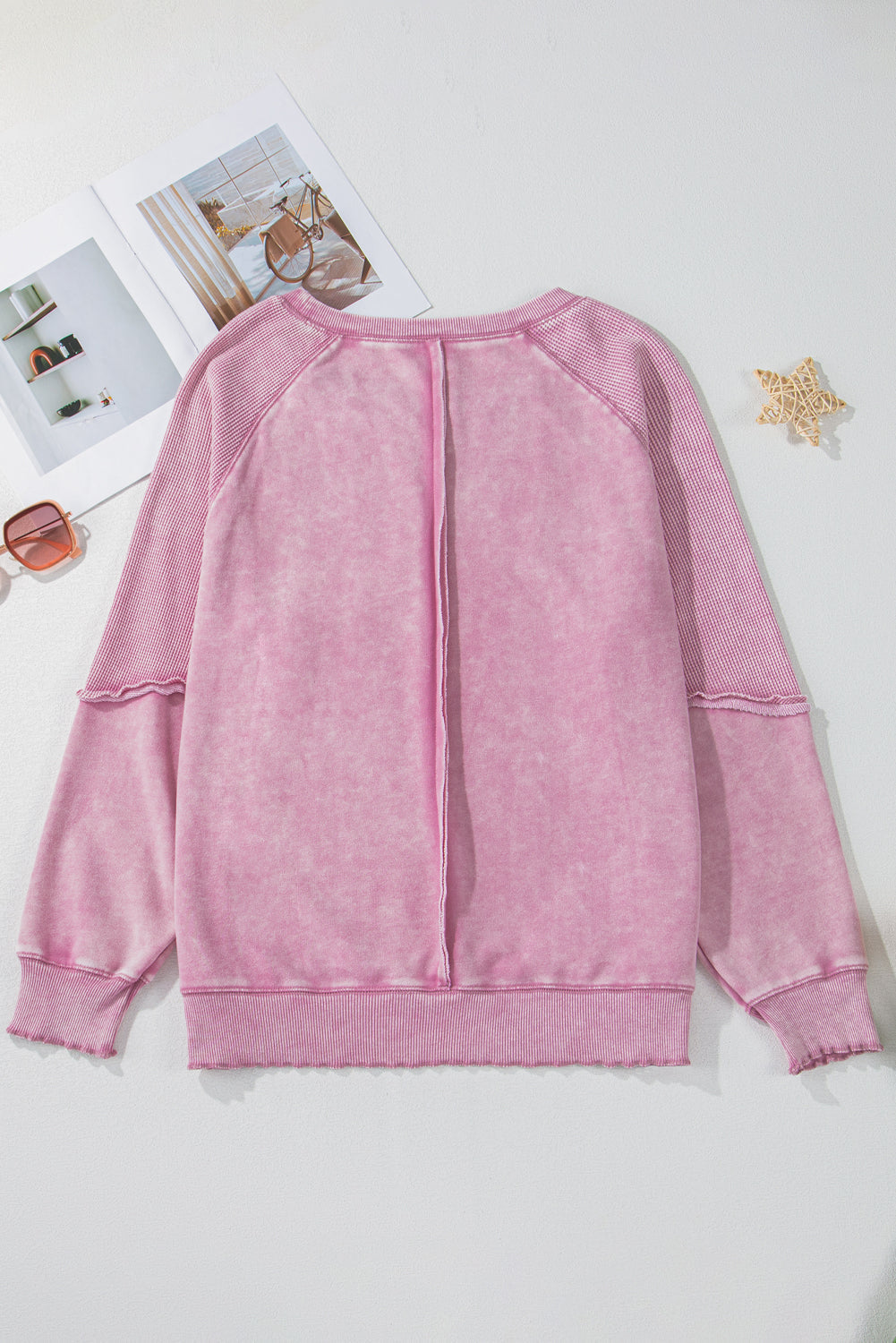 Sweat-shirt a manches raglan en tricot gaufré uni