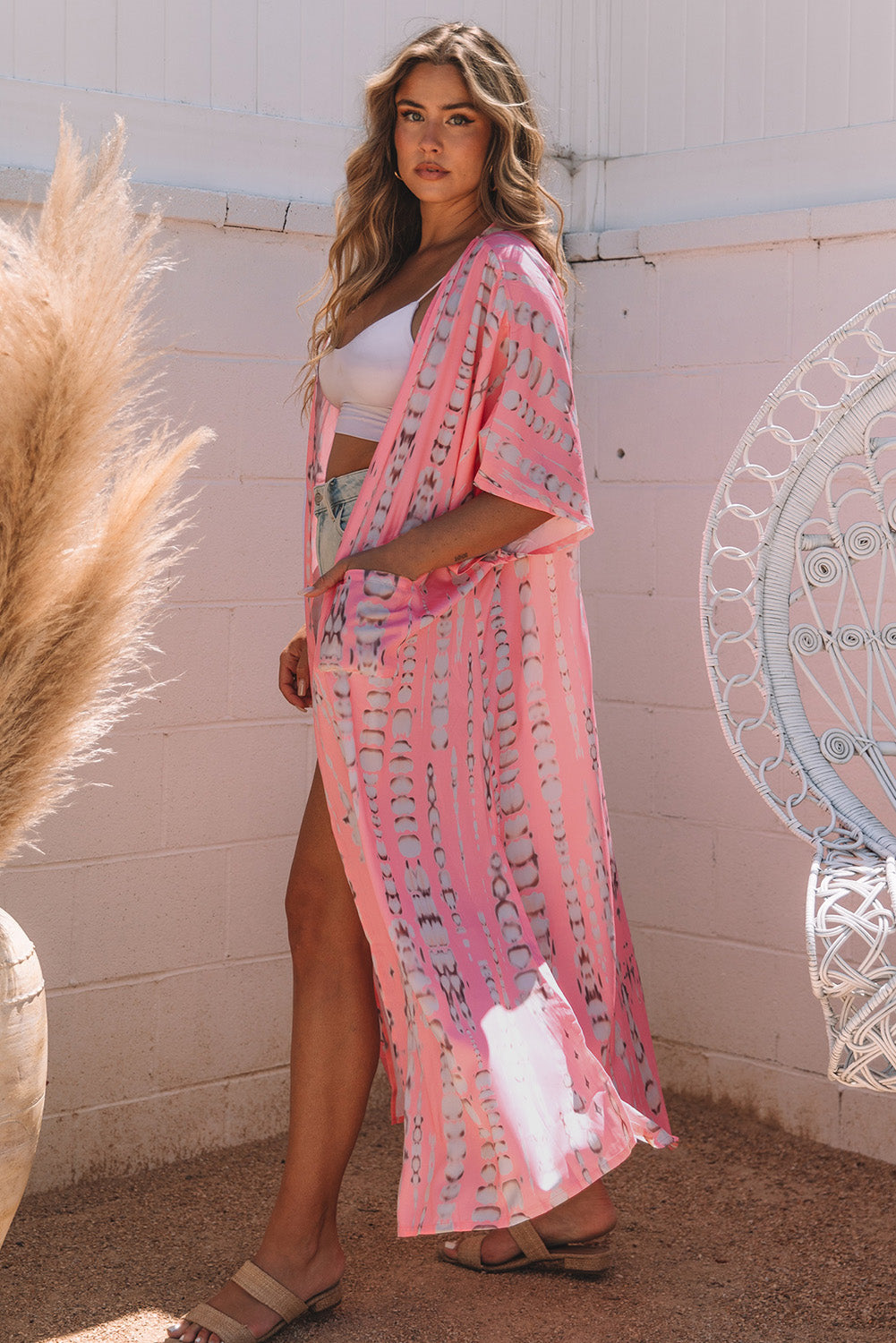 Kimono long surdimensionné tie-dye bohème