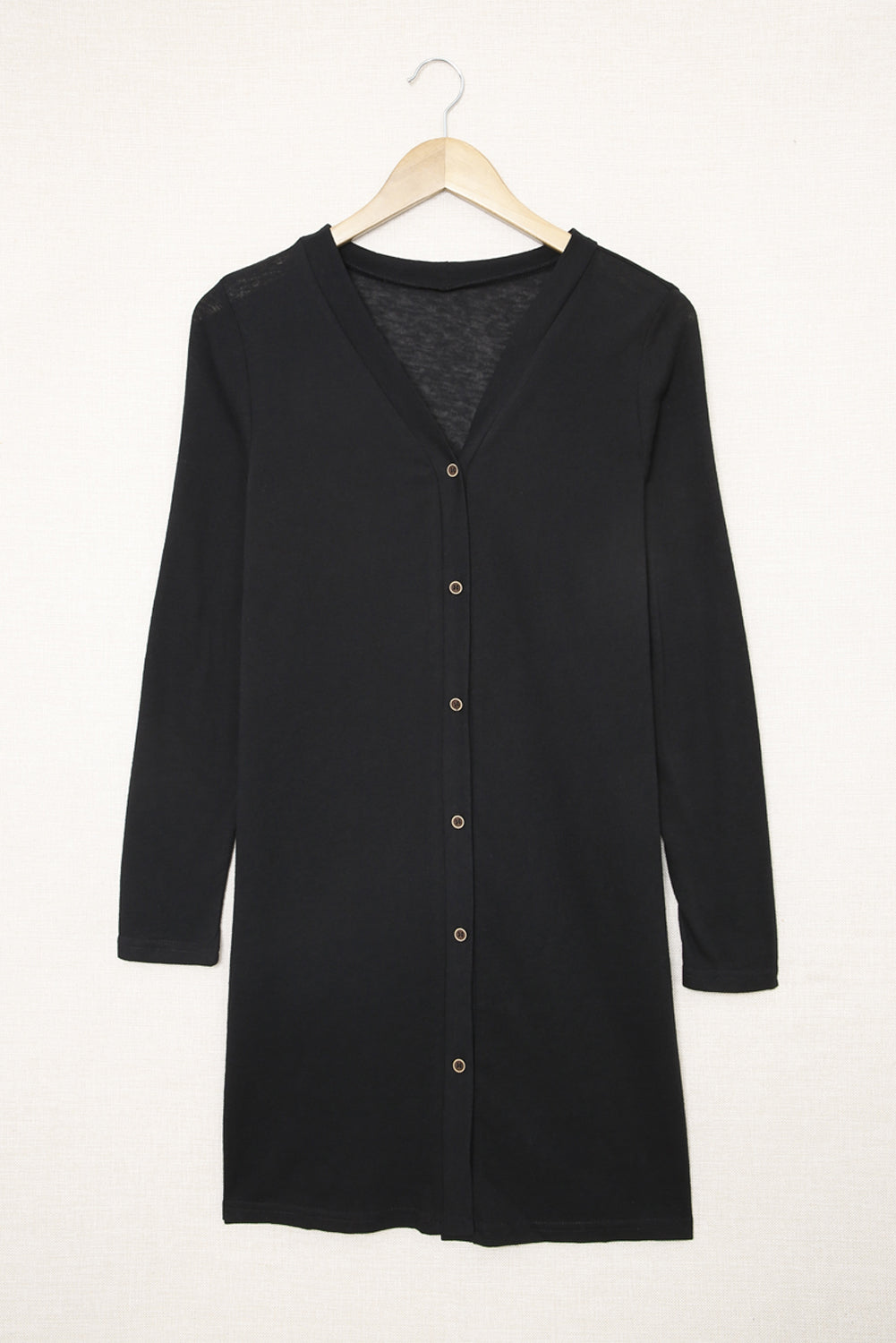 Cardigan ouvert a boutons de couleur unie