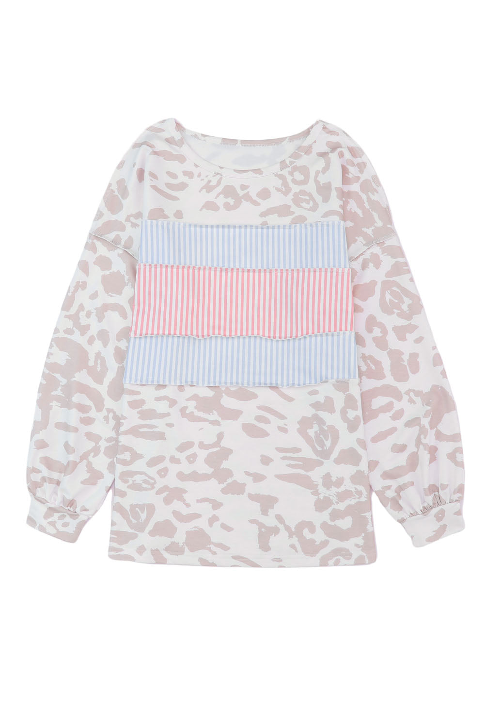 Haut en tricot à manches bouffantes et patchwork à rayures contrastées et imprimé animal