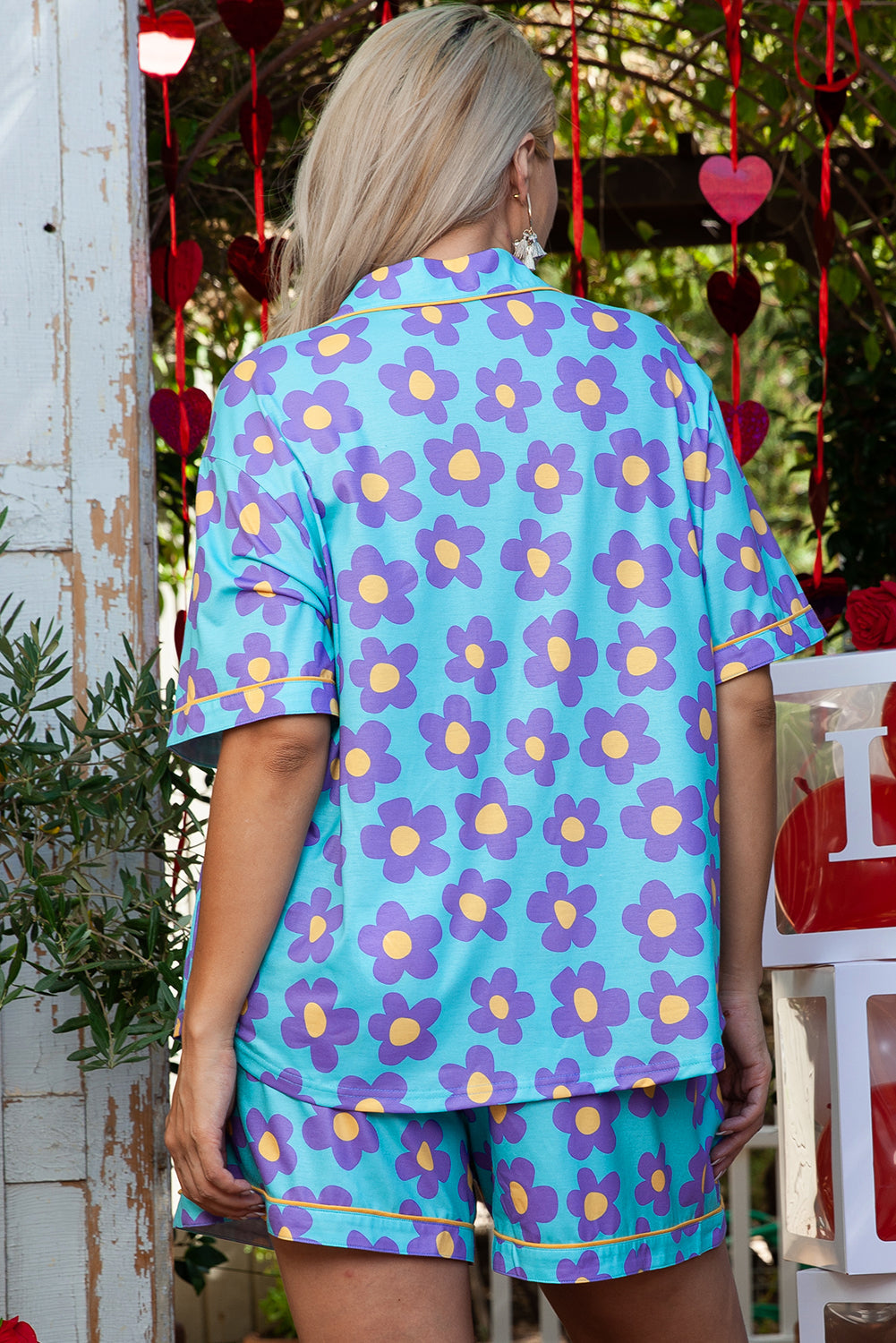 Ensemble pyjama court a imprimé floral et bordure contrastée de grande taille