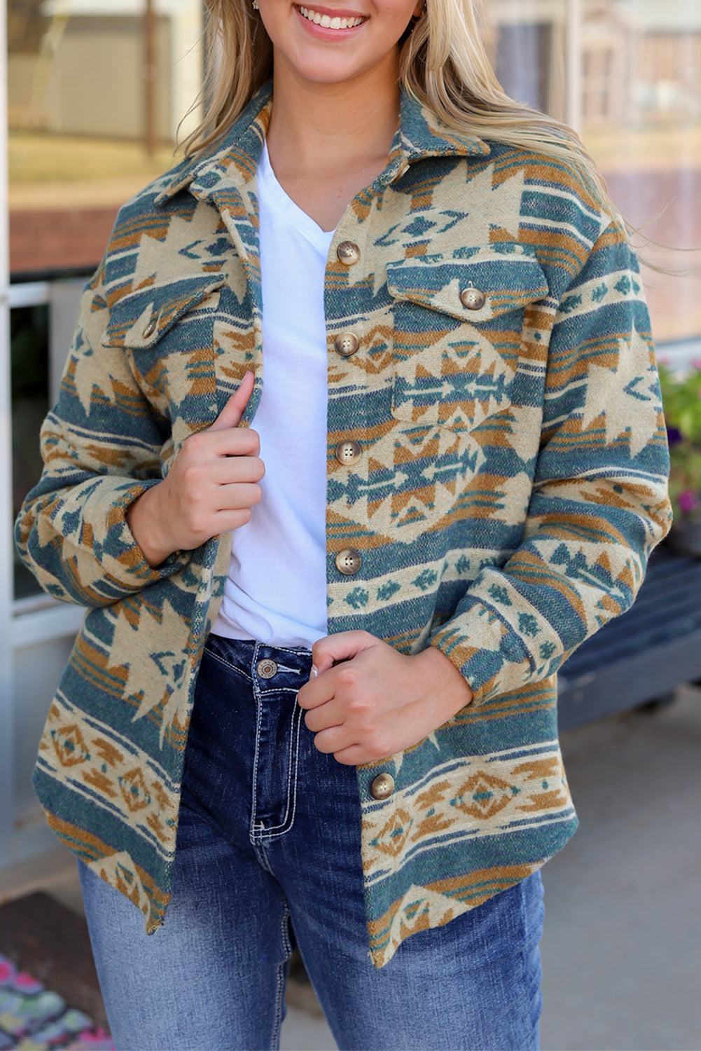 Veste style western avec poche à rabat et imprimé aztèque