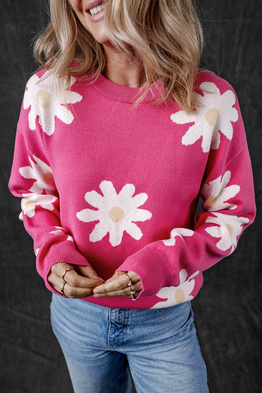 Pull a manches longues et col rond Daisy Flower