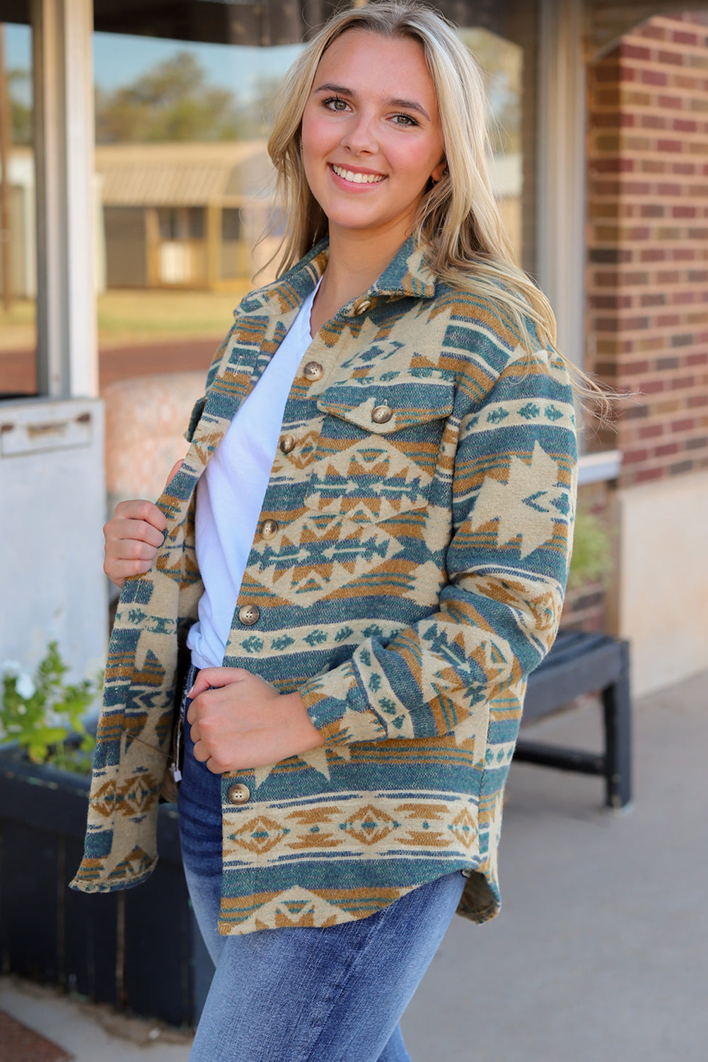 Veste style western avec poche à rabat et imprimé aztèque