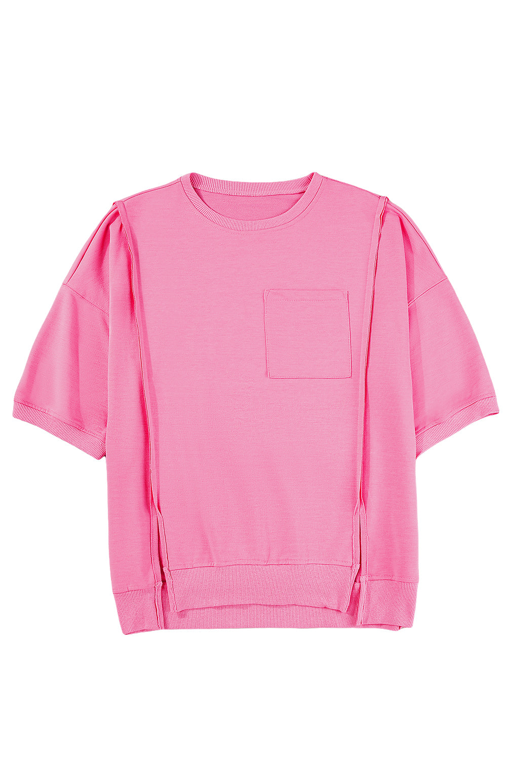 T-shirt ample fendu avec poche poitrine et couture exposée Bonbon