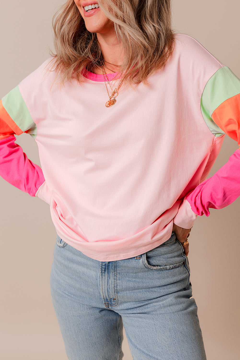 Haut ample a manches longues et patchwork color block