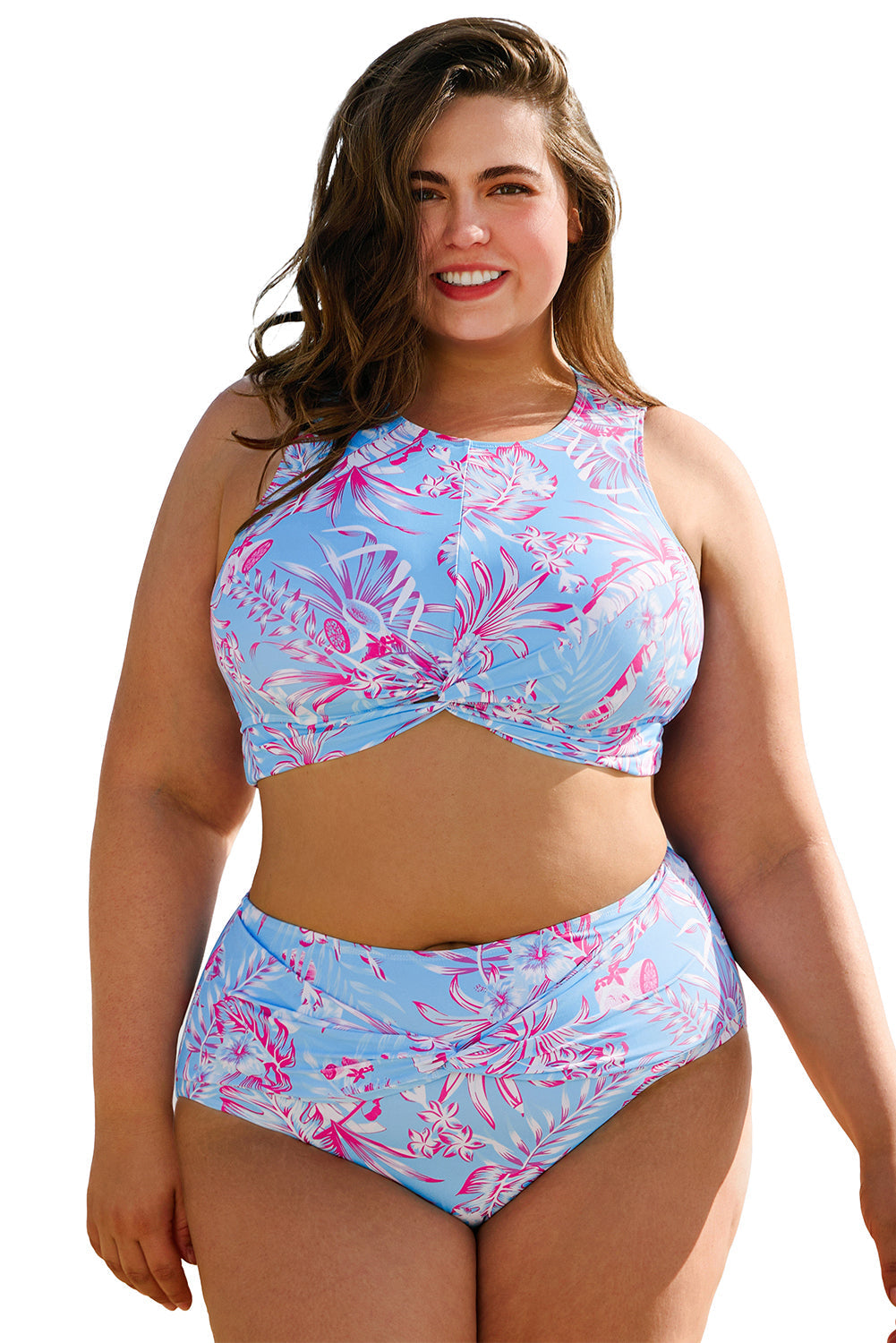 Ensemble bikini taille haute torsadé à imprimé floral grande taille
