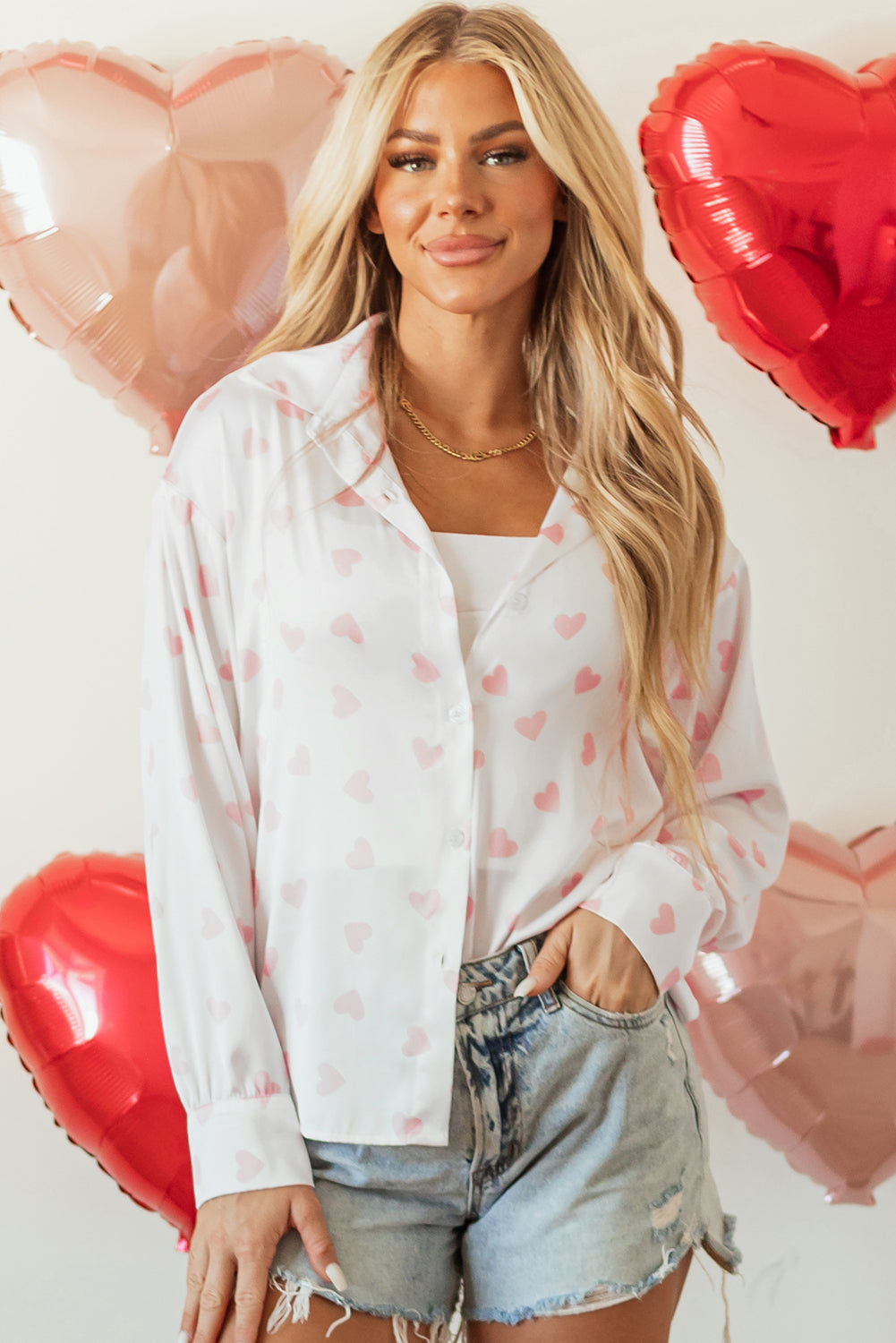 Chemise a manches bouffantes et épaules tombantes imprimées Love Heart