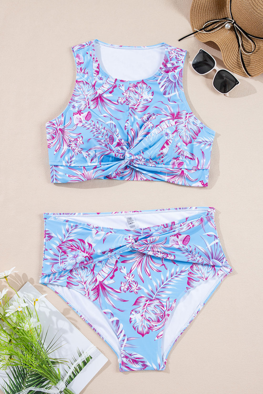 Ensemble bikini taille haute torsadé à imprimé floral grande taille