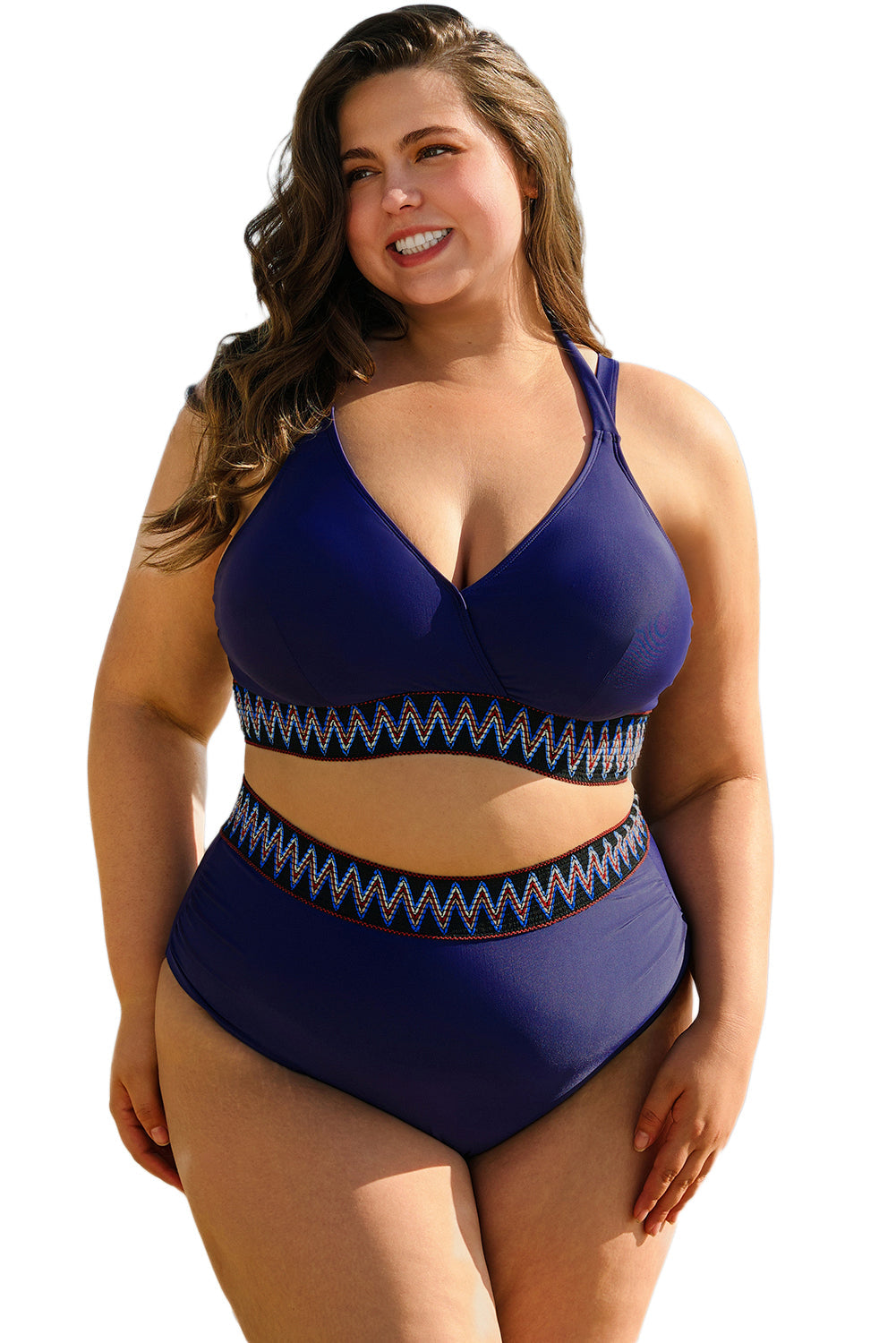 Bikini taille haute grande taille avec bordure brodée et nœud
