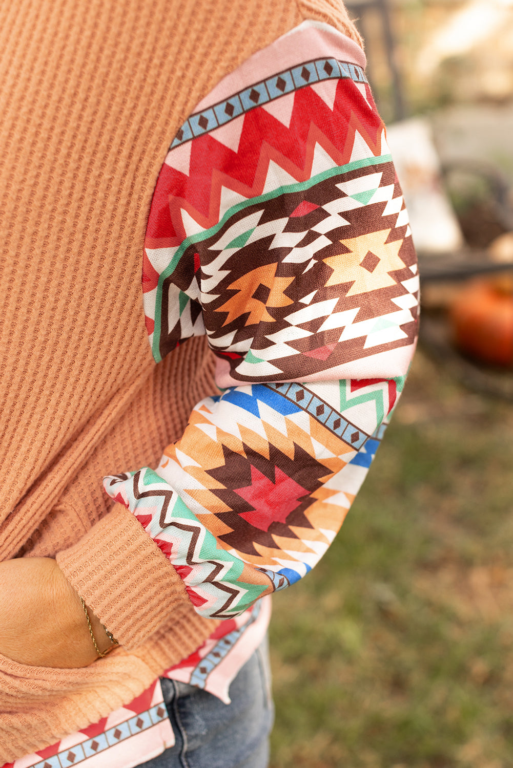 Sweat a capuche Aztec Patchwork Waffle Knit de grande taille
