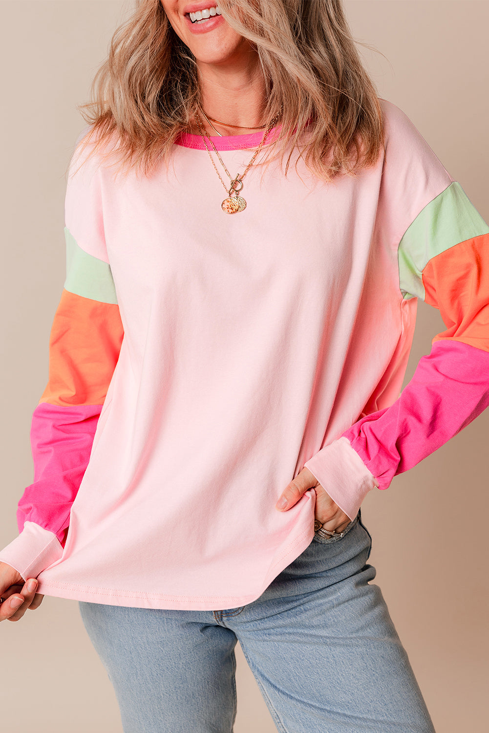 Haut ample a manches longues et patchwork color block
