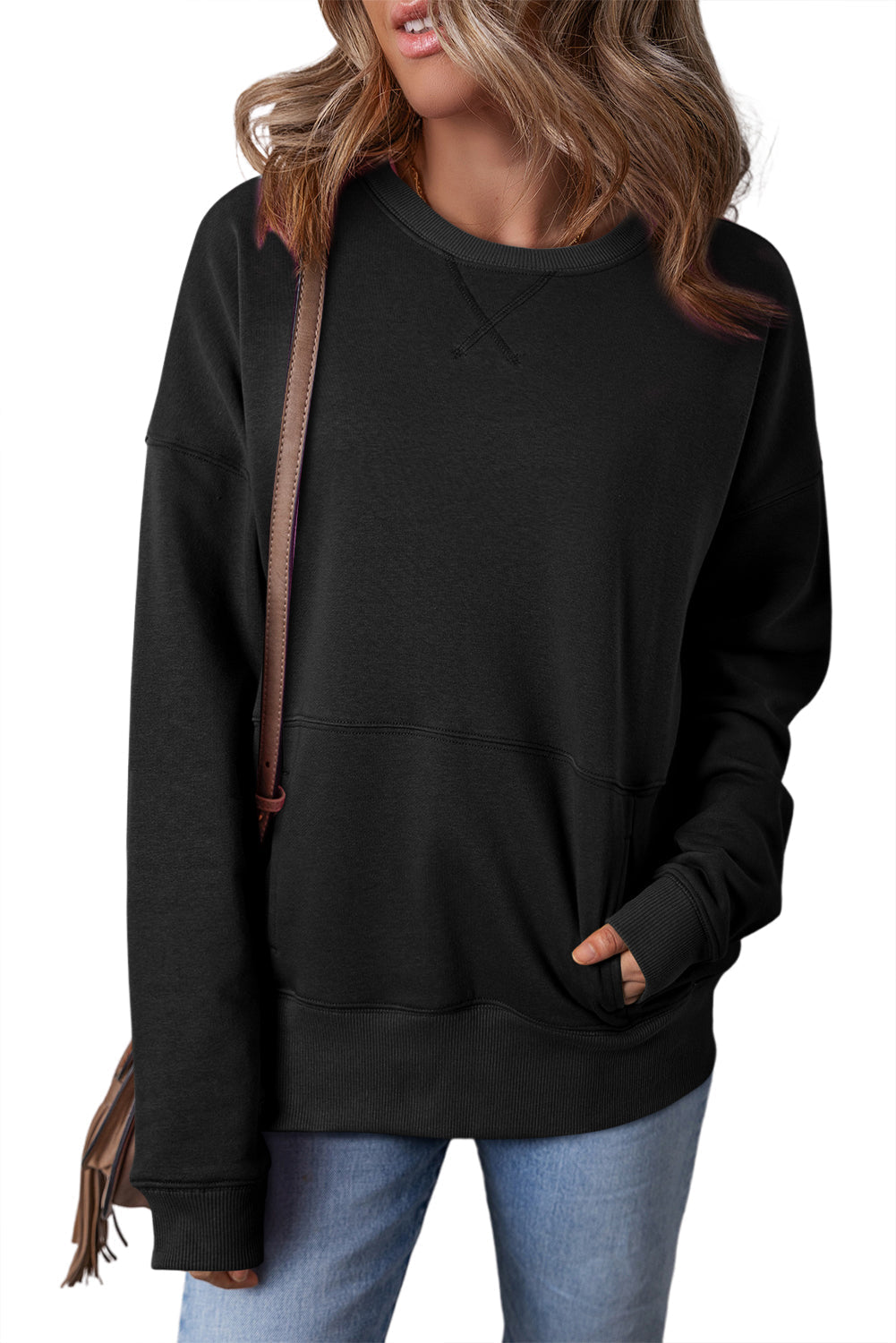 Sweat-shirt ample avec poches et coutures croisées a épaules tombantes