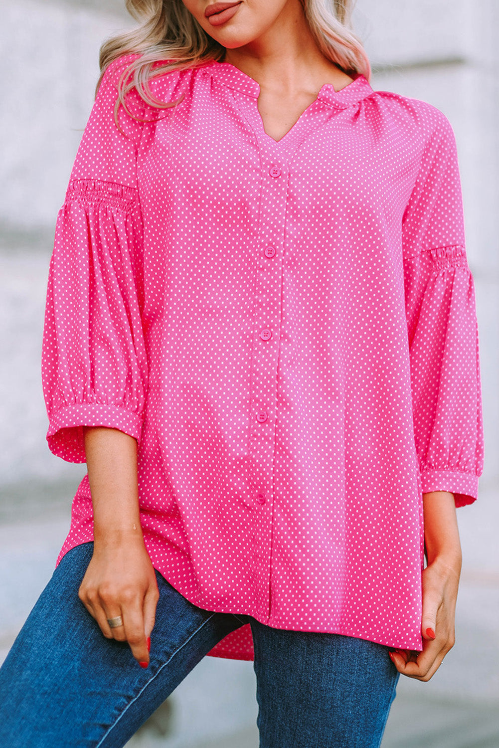 Chemise ample à imprimé pois et manches 3/4