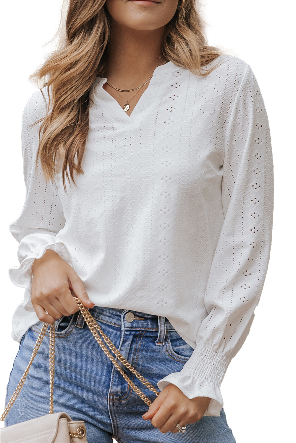 Blouse ample texturée à col fendu