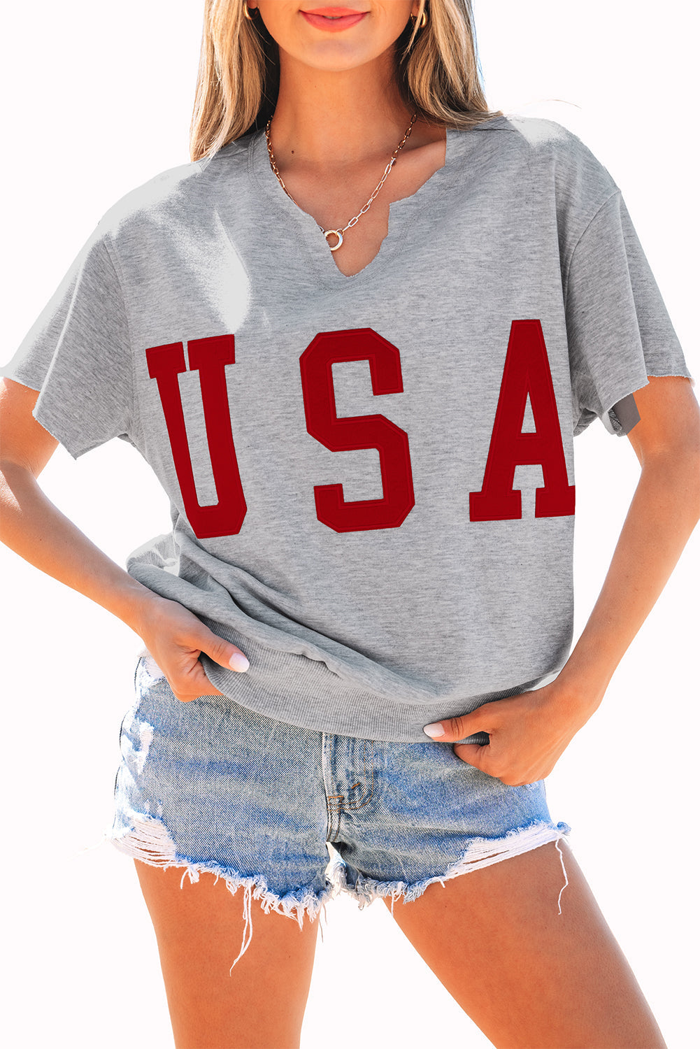 T-shirt ample à col cranté et inscription USA