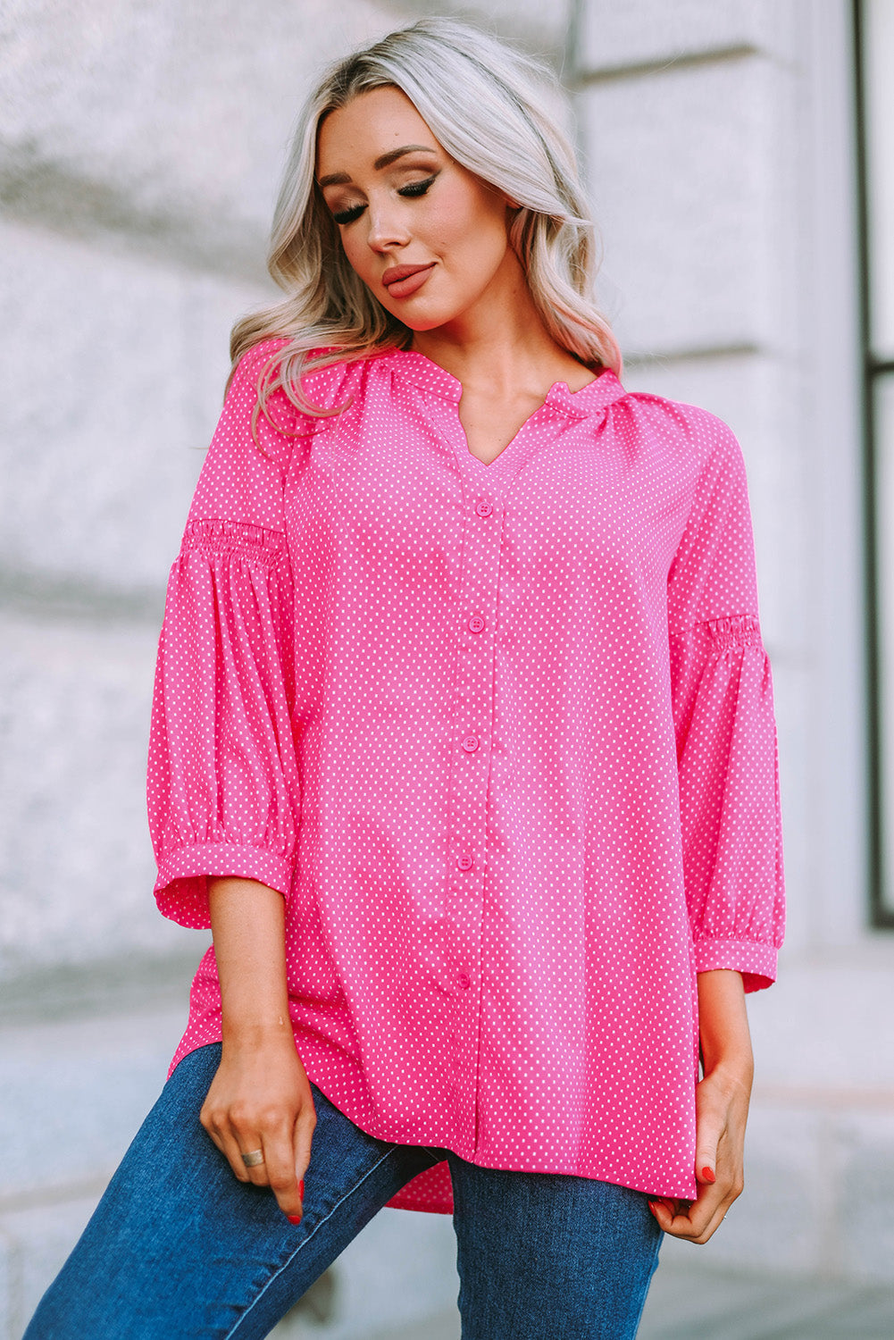 Chemise ample à imprimé pois et manches 3/4