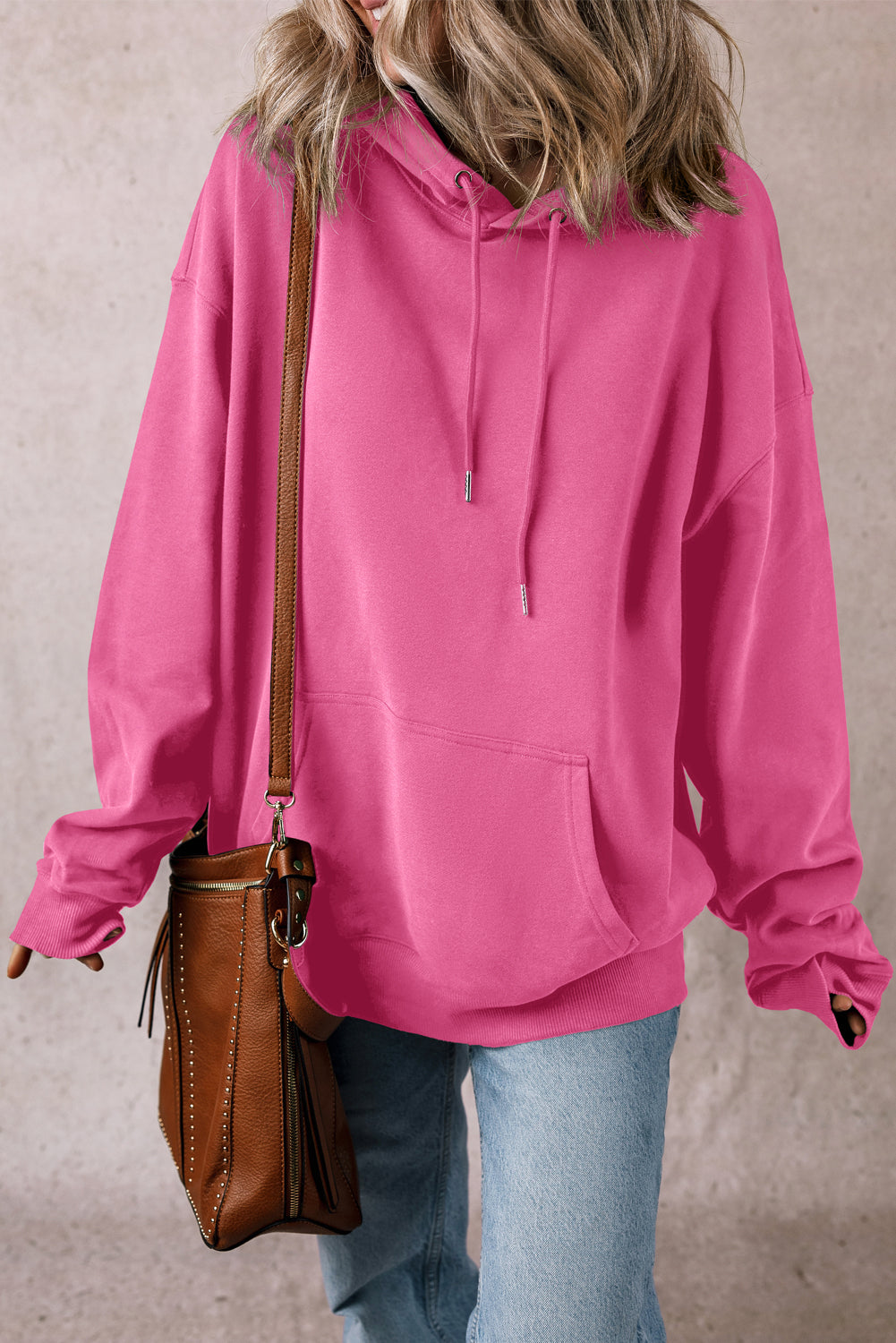 Sweat à capuche coupe ample uni avec poche kangourou et cordon de serrage