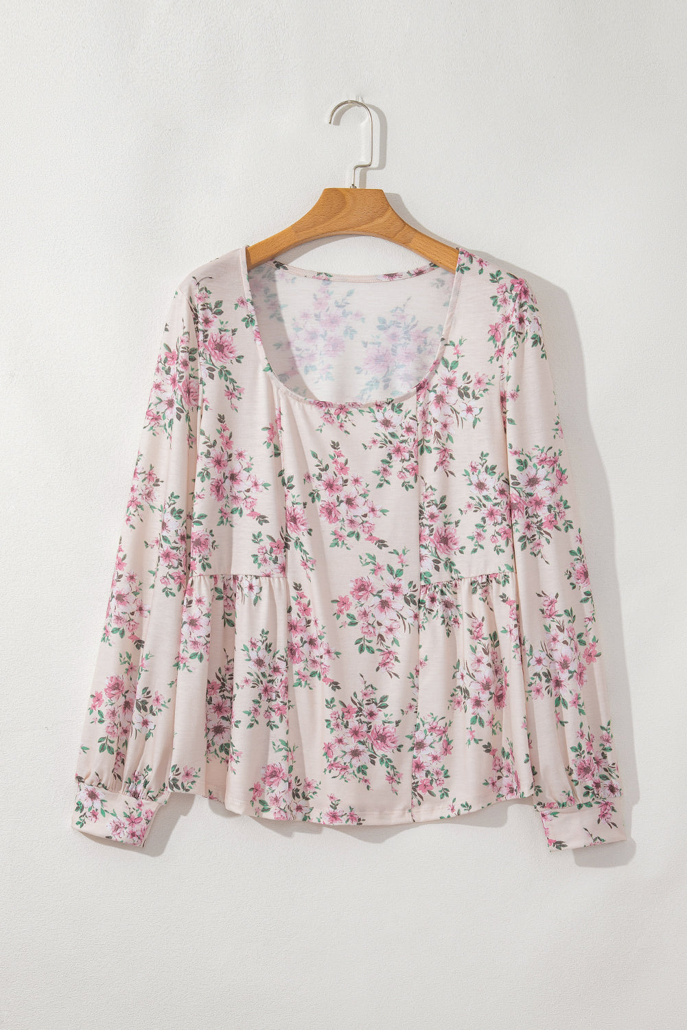 Blouse ample plissée a imprimé floral et col en U