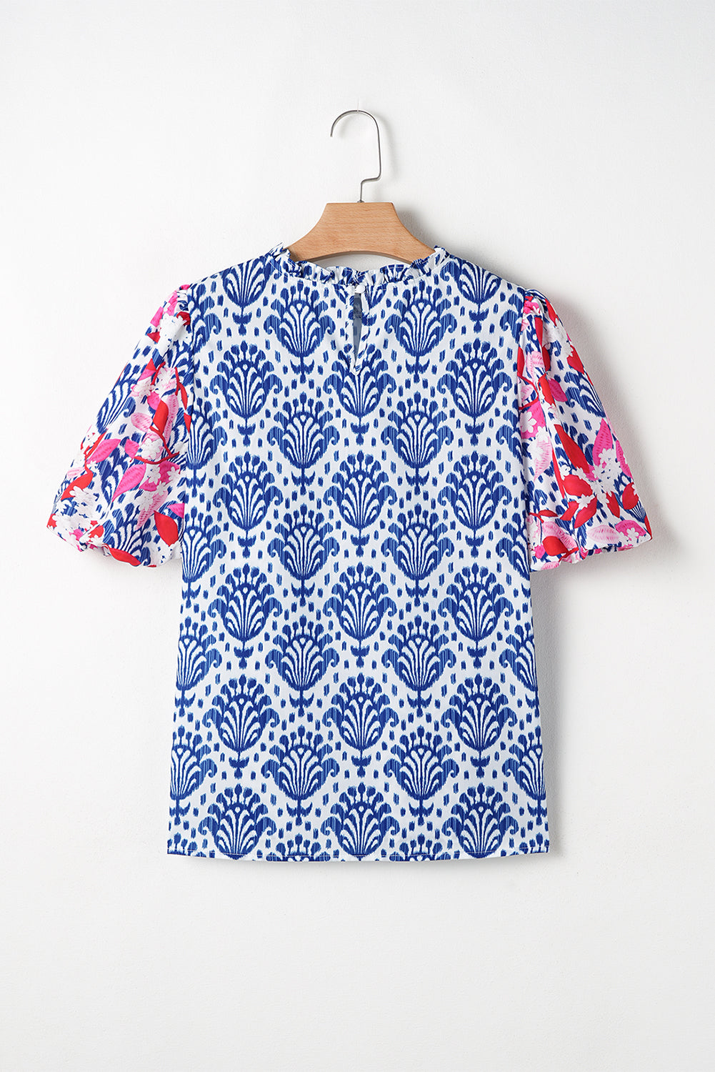 Chemisier à manches bouffantes et col à volants, imprimé floral, style western