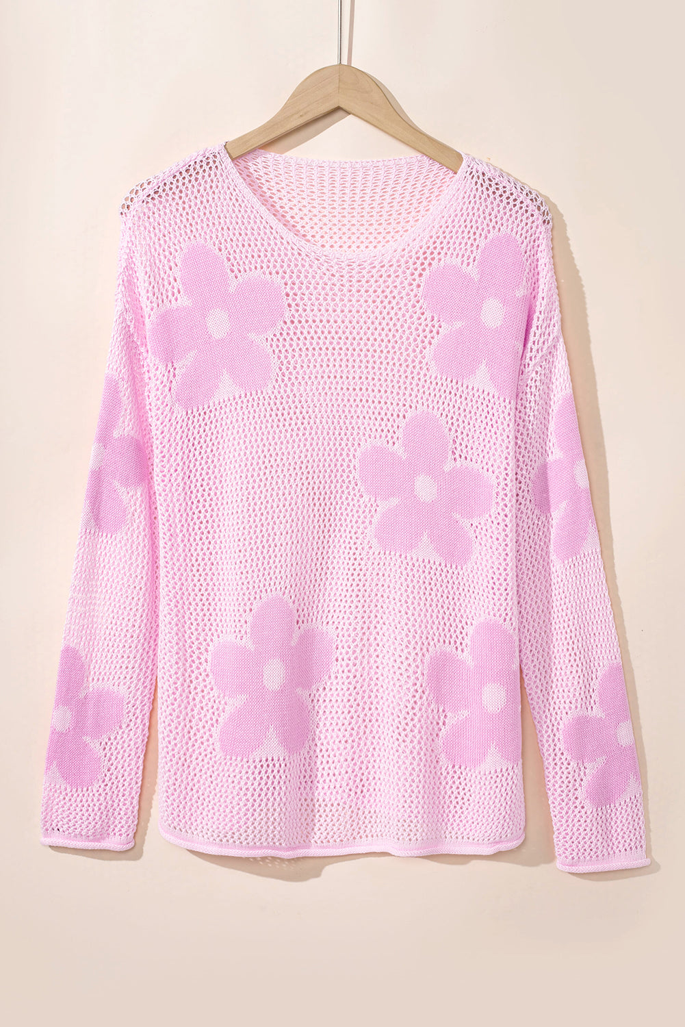 Pull à épaules tombantes en tricot creux à grandes fleurs