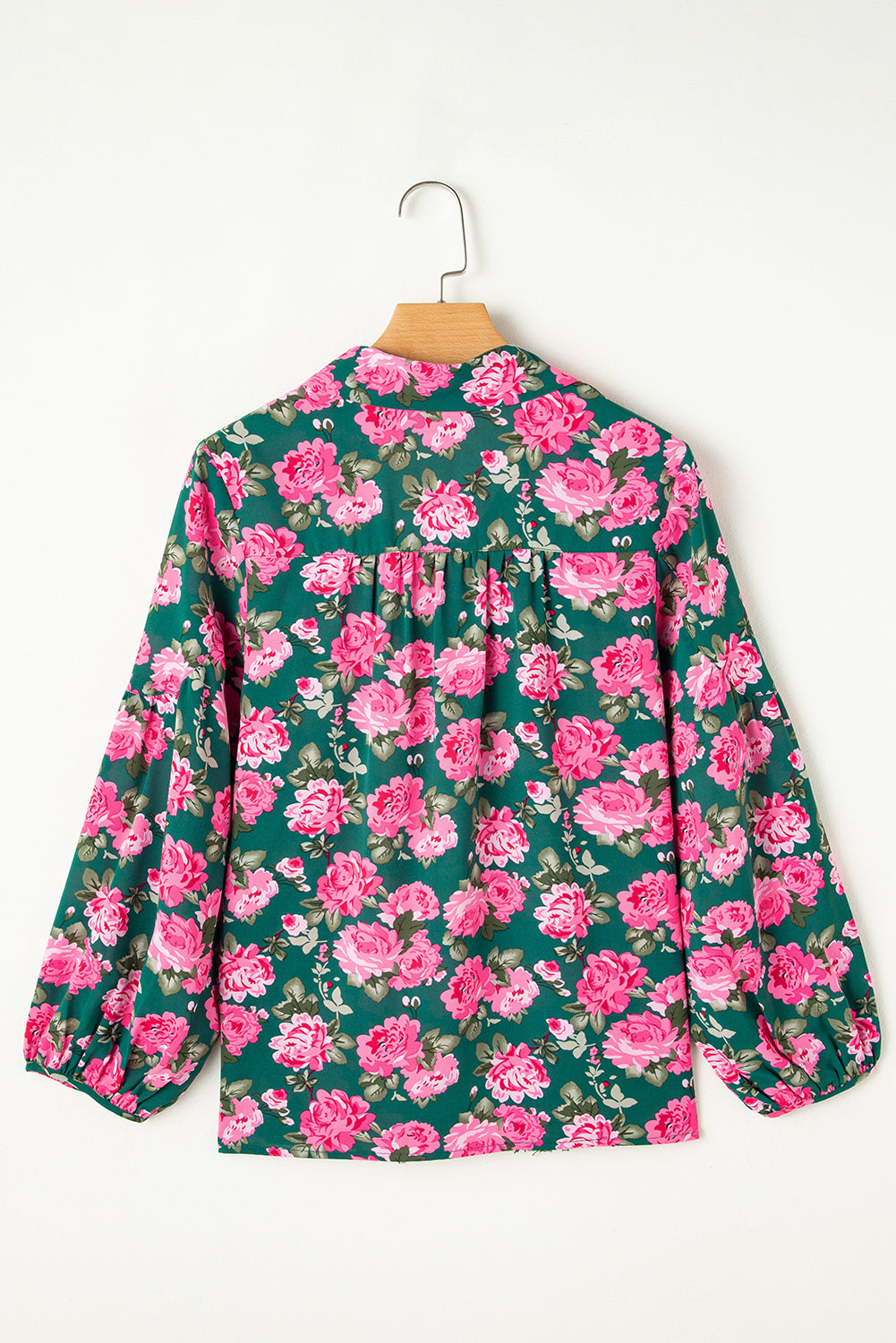 Chemisier à manches bouffantes et col noué à imprimé floral