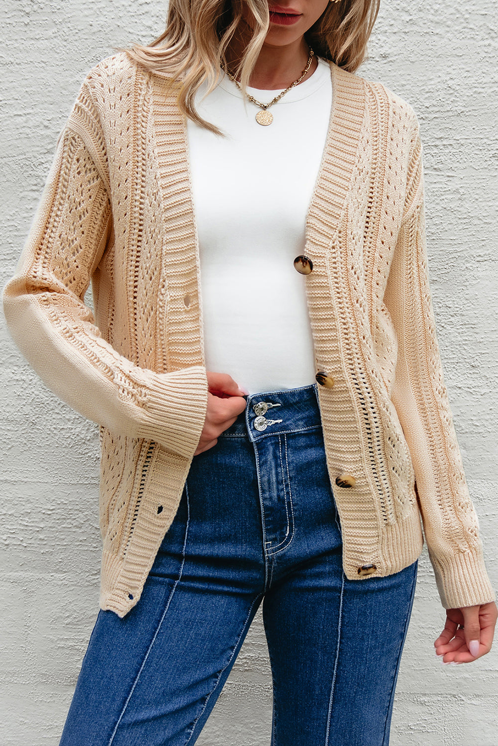 Cardigan pull ouvert en tricot a épaules tombantes