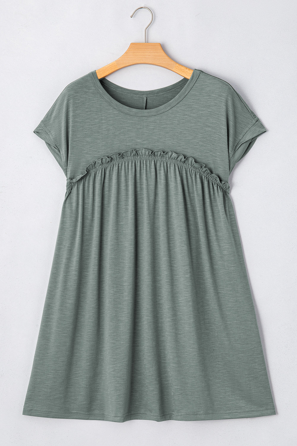 Robe t-shirt à col rond et coutures froncées
