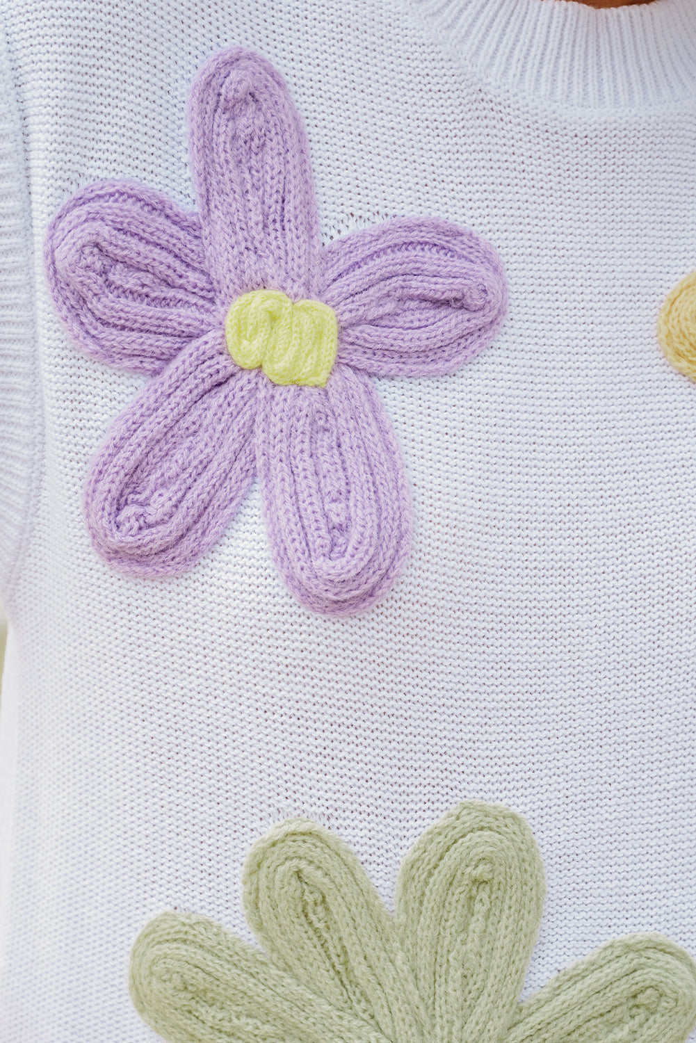 Pull a manches courtes en tricot a fleurs au crochet multicolore