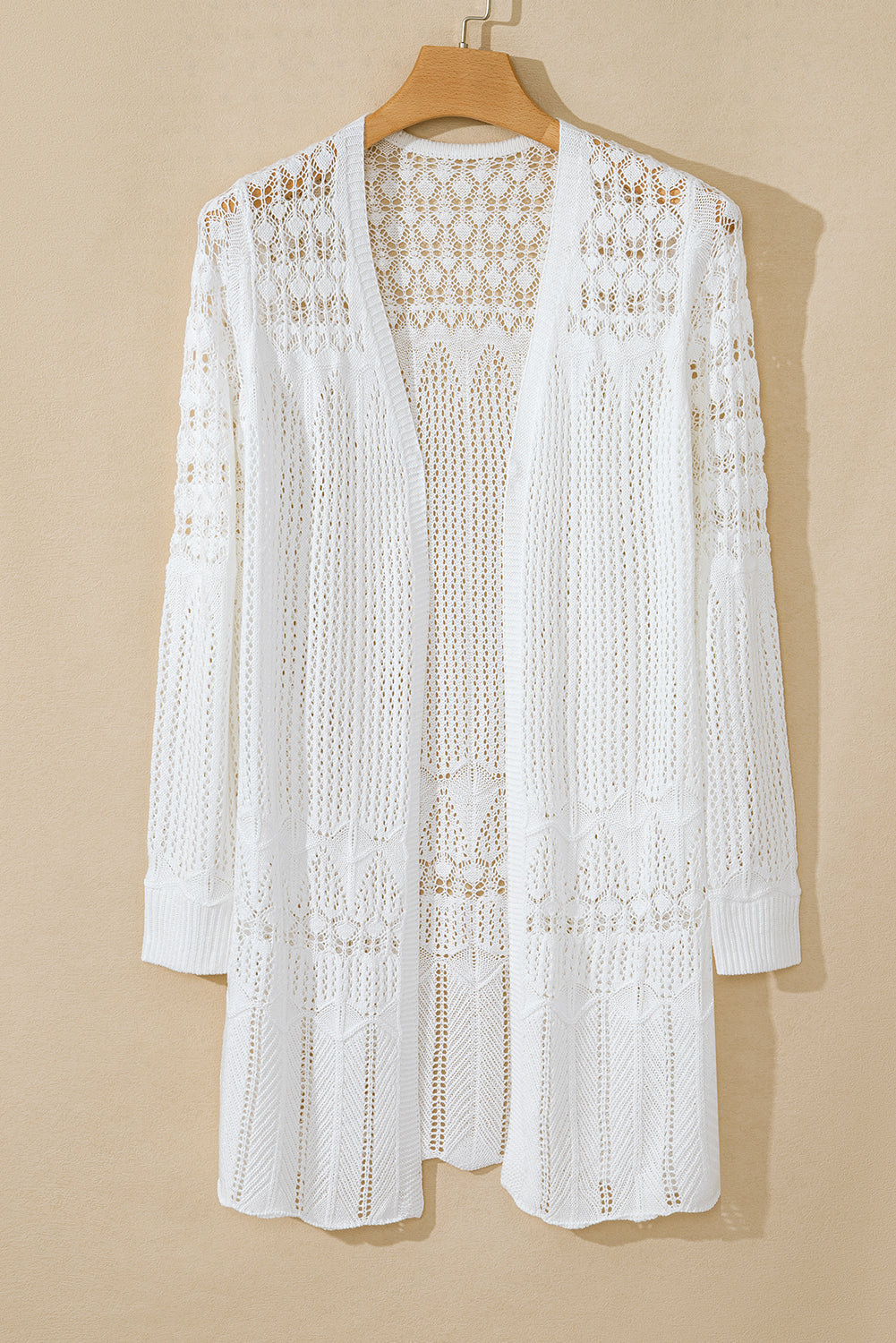 Cardigan ouvert sur le devant ajouré au crochet