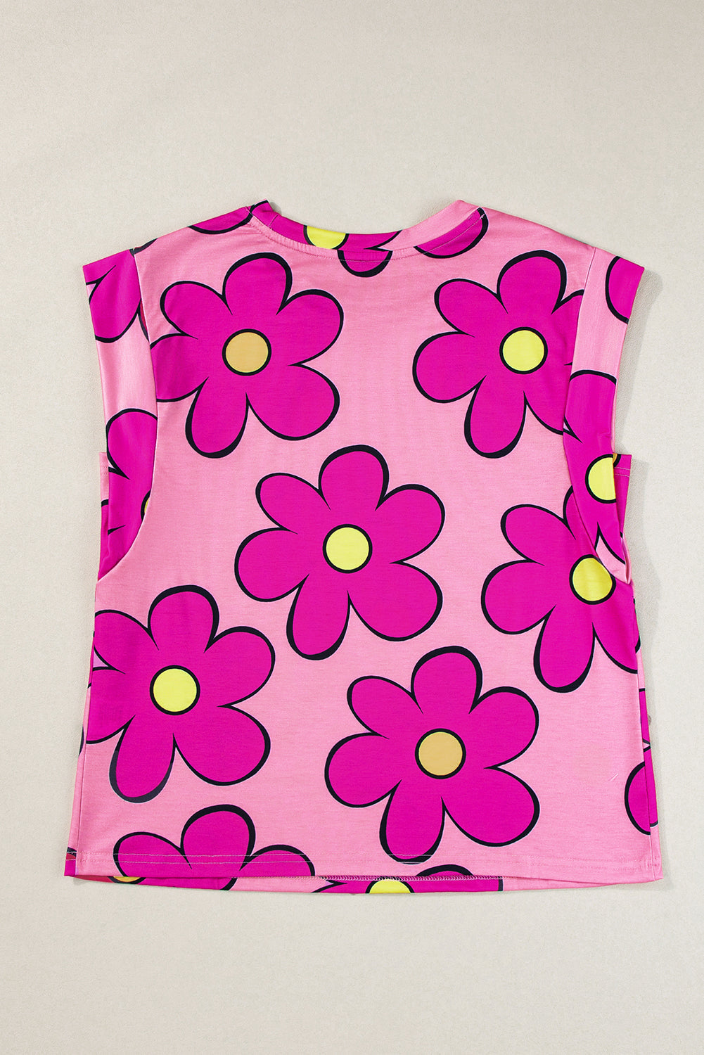 T-shirt à manches courtes et col rond imprimé fleur rose