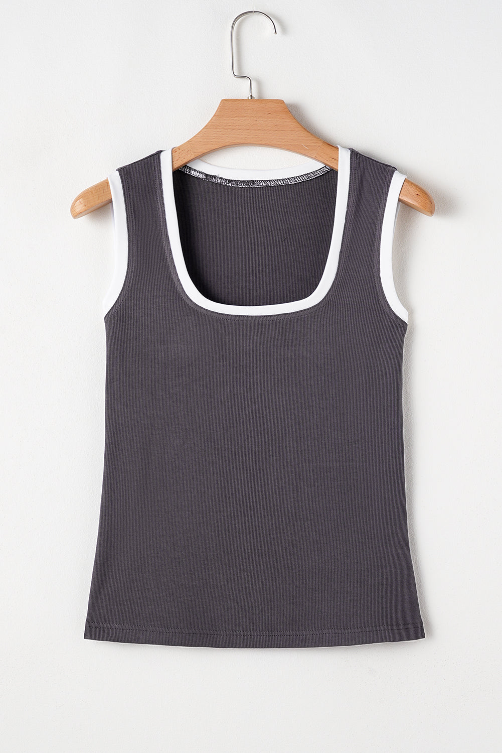 Débardeur slim en tricot côtelé à bords colorblock et col en U