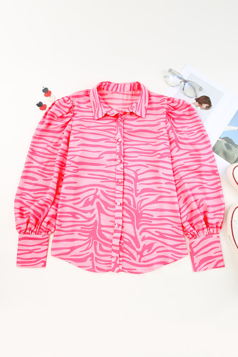 Chemise à manches lanternes imprimée à rayures zébrées